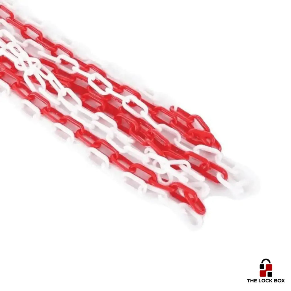 Red & White Plastic Safety Chain - 25m - The Lock Box -